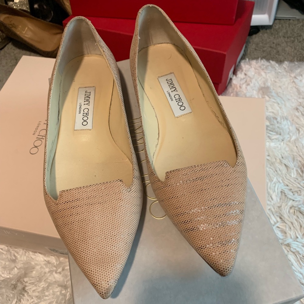 Jimmy Choo Snake Printed Leather Ballet Flat